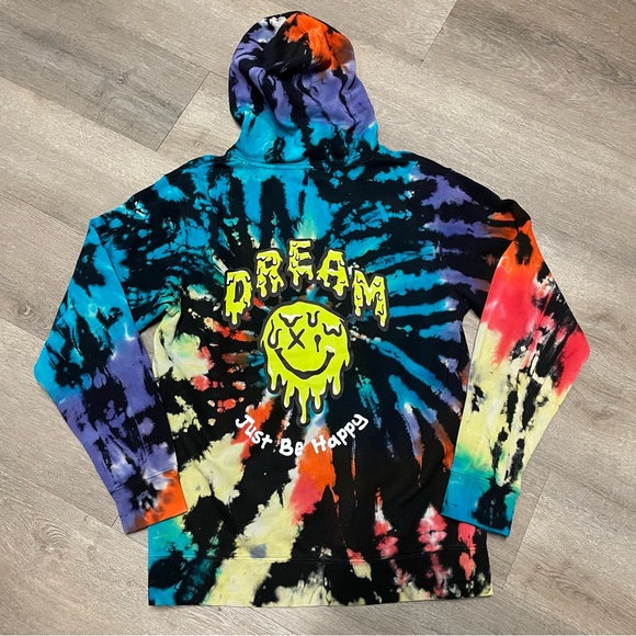 NWOT DREAM “Just Be Happy” Tie Dye Variant Hoodie Sz M - Picture 4 of 5